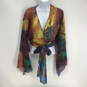Meet Me In Miami Women’s Seventies Style Havana Wrap Blouse Multi-Color One Size